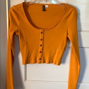 H&M divided mustard yellow crop long sleeve top